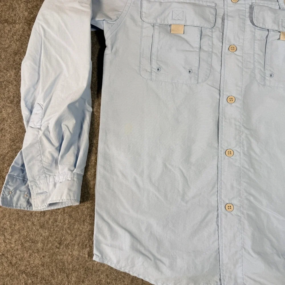Columbia PFG Fishing Shirt Kids Medium 10/12 Blue Tamiami Long Sleeve UPF 40